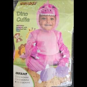 Adorable Infant Dino Costume - Pink Jumpsuit with Attached Tail and Hood